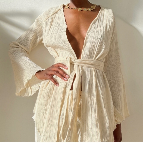 Savannah Morrow Tops - Savannah Morrow The Label, India Belted Kimono, Organic Cotton,Cream‎ Size XS/S